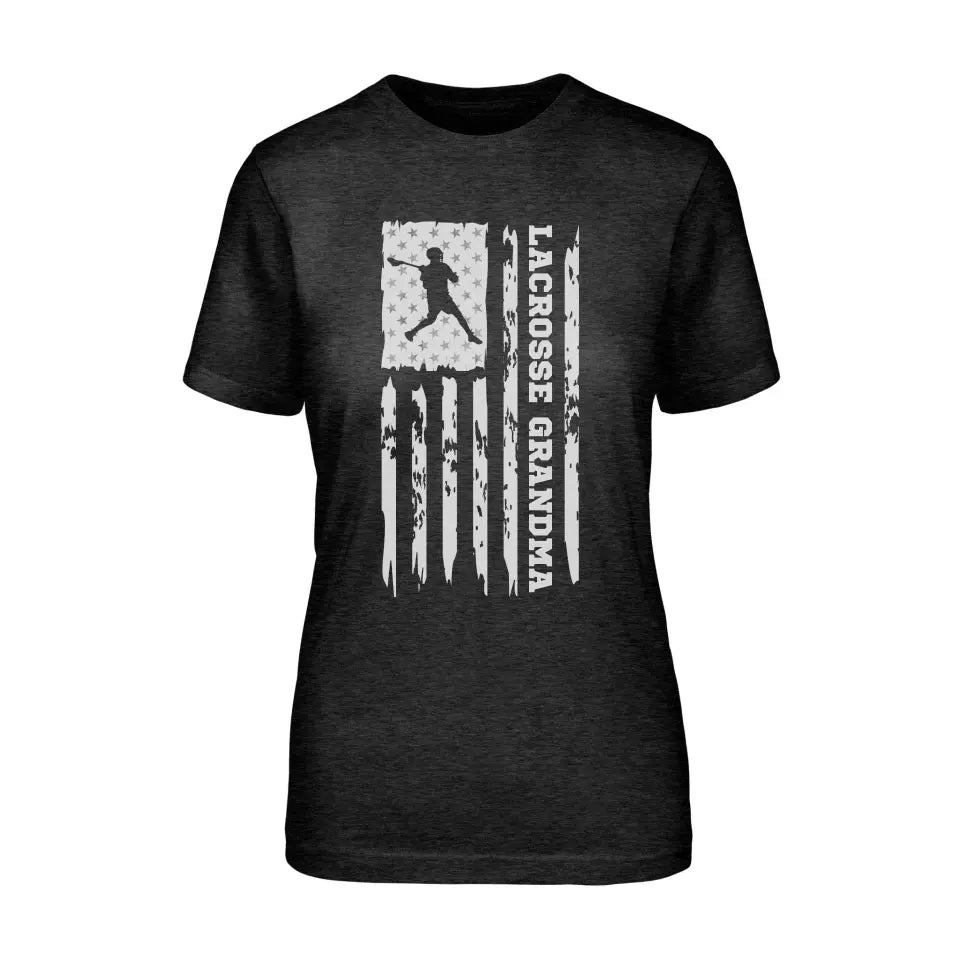 lacrosse grandma vertical flag on a unisex t-shirt with a white graphic