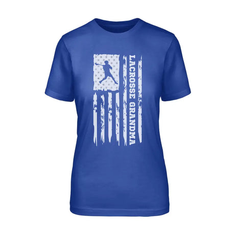 lacrosse grandma vertical flag on a unisex t-shirt with a white graphic