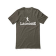 basic lacrosse with lacrosse player icon on a unisex t-shirt with a white graphic