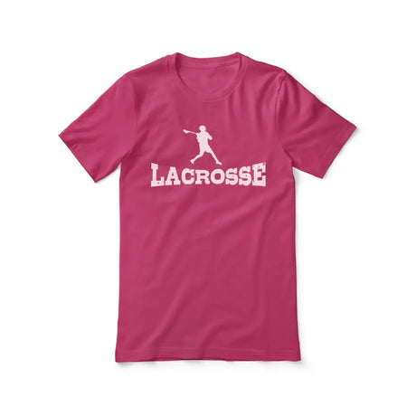basic lacrosse with lacrosse player icon on a unisex t-shirt with a white graphic