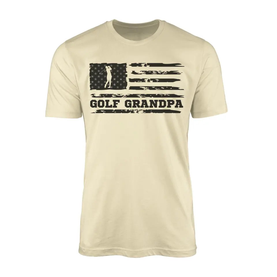 golf grandpa horizontal flag on a mens t-shirt with a black graphic