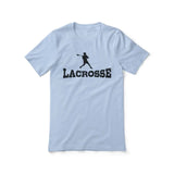 basic lacrosse with lacrosse player icon on a unisex t-shirt with a black graphic