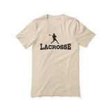 basic lacrosse with lacrosse player icon on a unisex t-shirt with a black graphic