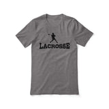 basic lacrosse with lacrosse player icon on a unisex t-shirt with a black graphic