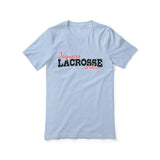 custom lacrosse mascot and lacrosse player name on a unisex t-shirt with a black graphic