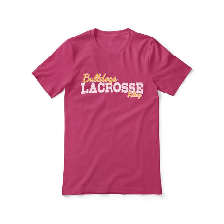 custom lacrosse mascot and lacrosse player name on a unisex t-shirt with a white graphic