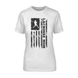 lacrosse mom vertical flag on a unisex t-shirt with a black graphic