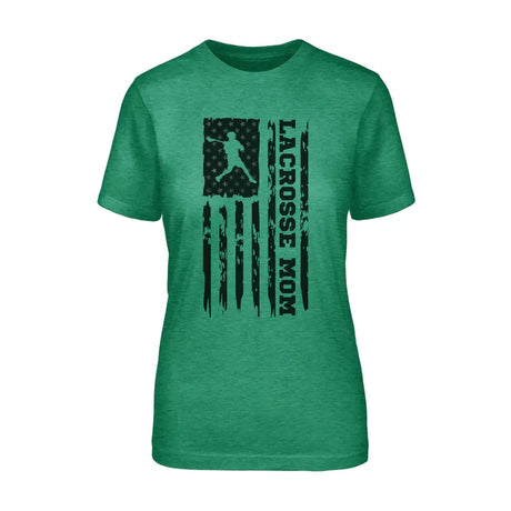 lacrosse mom vertical flag on a unisex t-shirt with a black graphic