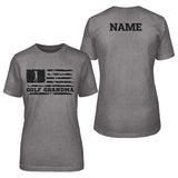 golf grandma horizontal flag with golfer name on a unisex t-shirt with a black graphic