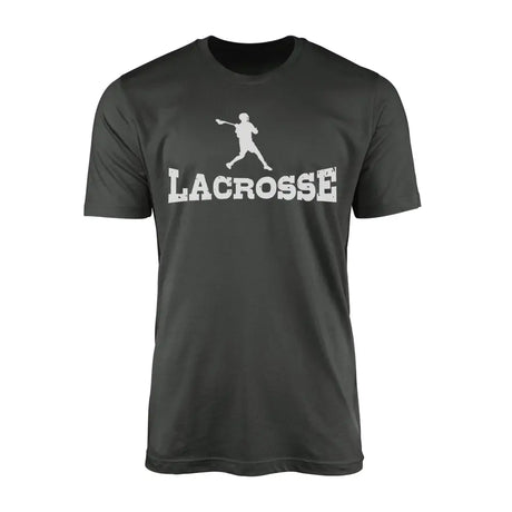 basic lacrosse with lacrosse player icon on a mens t-shirt with a white graphic