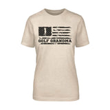 golf grandma horizontal flag on a unisex t-shirt with a black graphic