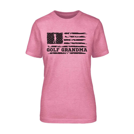 golf grandma horizontal flag on a unisex t-shirt with a black graphic