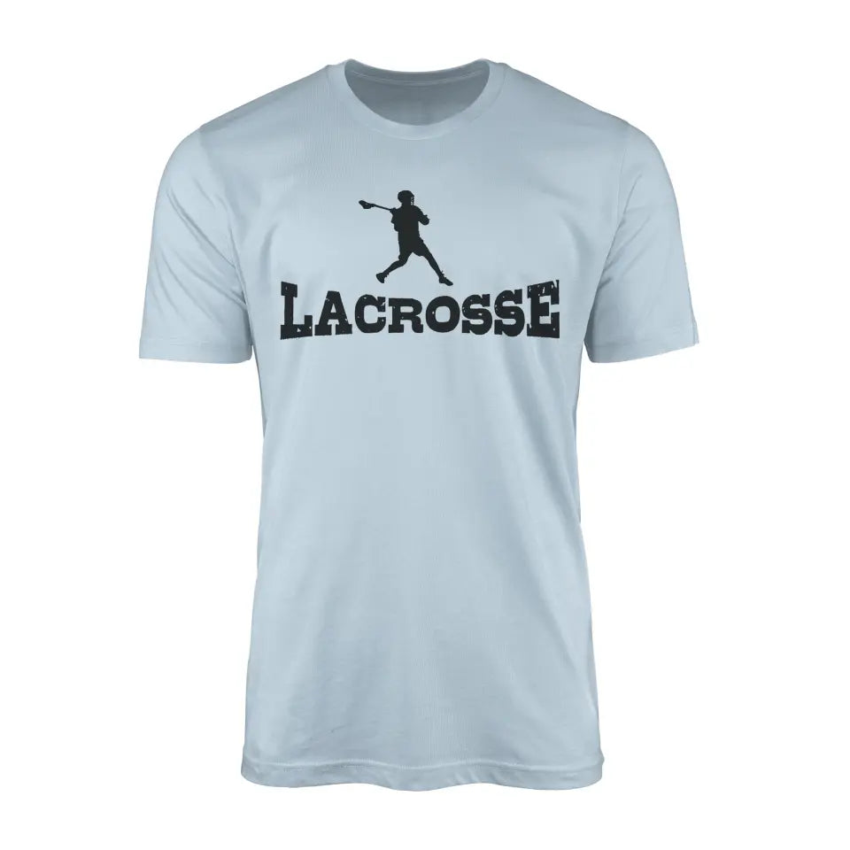 basic lacrosse with lacrosse player icon on a mens t-shirt with a black graphic