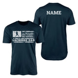 lacrosse dad horizontal flag with lacrosse player name on a mens t-shirt with a white graphic