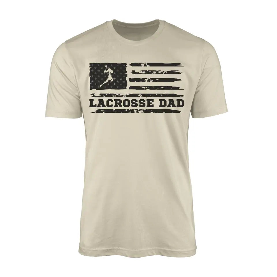 lacrosse dad horizontal flag on a mens t-shirt with a black graphic