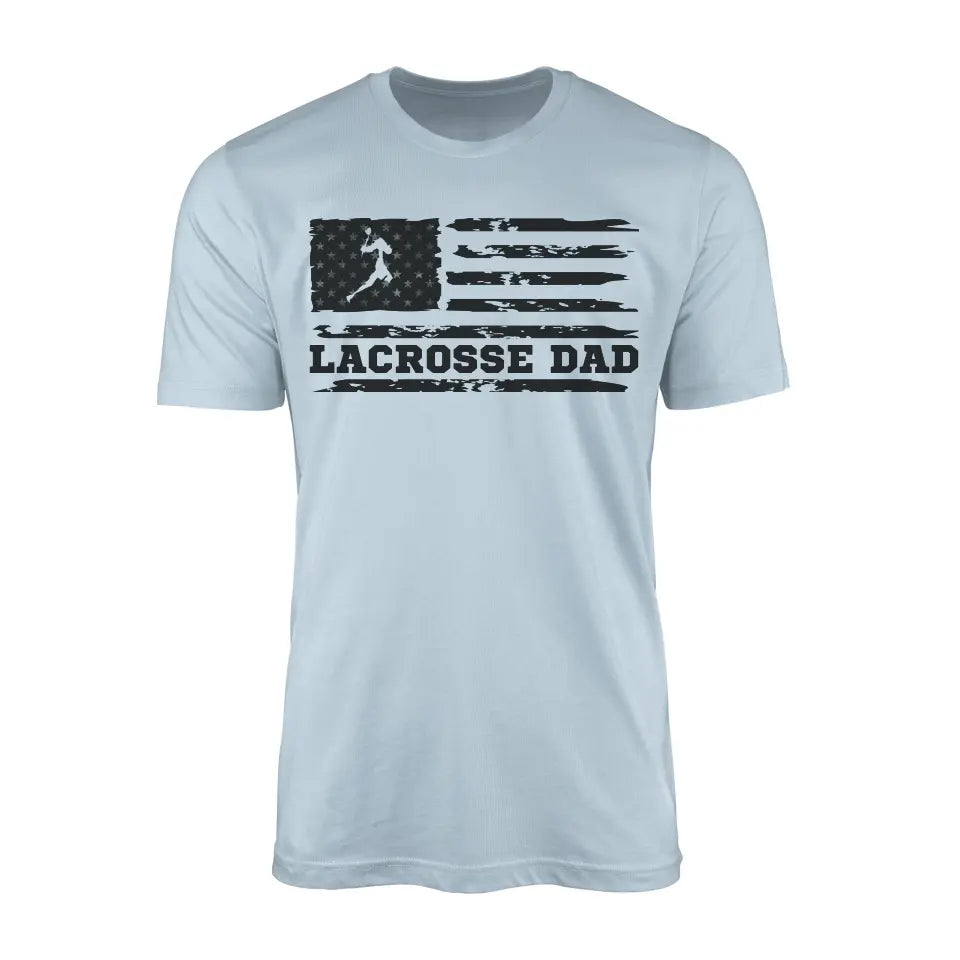 lacrosse dad horizontal flag on a mens t-shirt with a black graphic