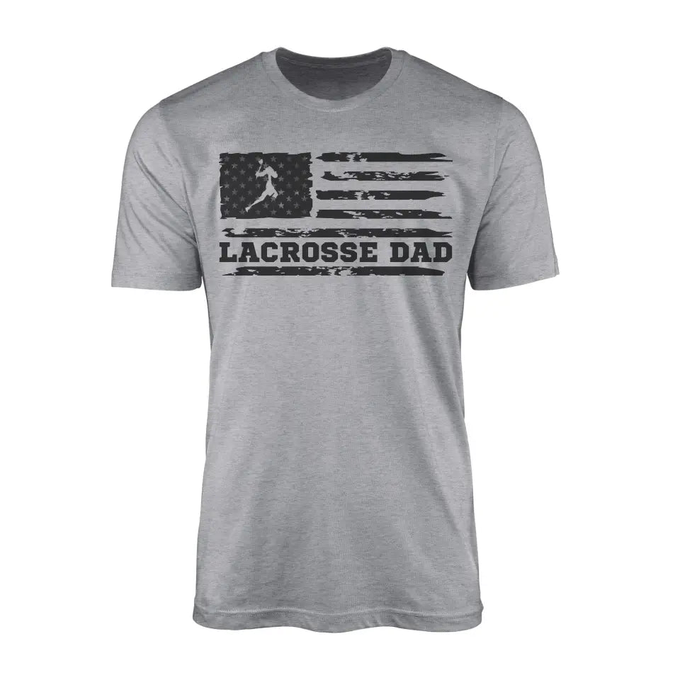 lacrosse dad horizontal flag on a mens t-shirt with a black graphic