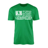 lacrosse dad horizontal flag on a mens t-shirt with a white graphic