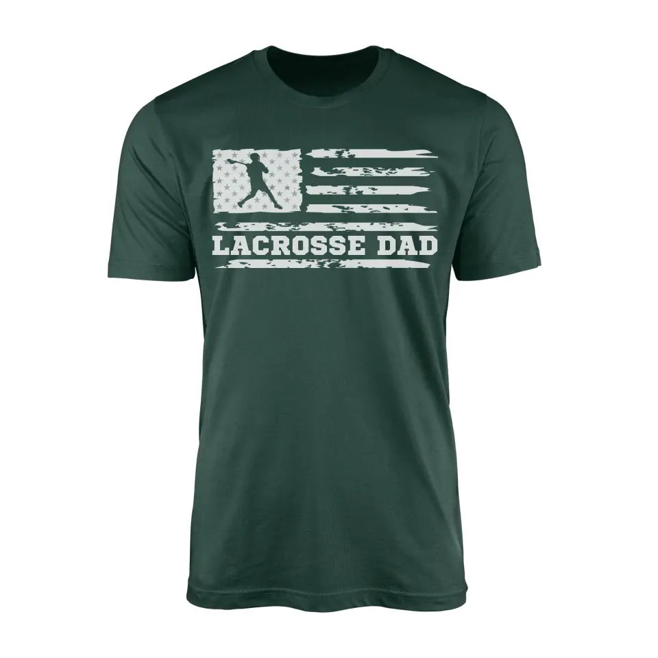 lacrosse dad horizontal flag on a mens t-shirt with a white graphic