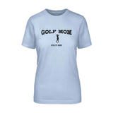 golf mom with golfer icon and golfer name on a unisex t-shirt with a black graphic