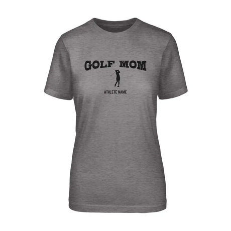 golf mom with golfer icon and golfer name on a unisex t-shirt with a black graphic