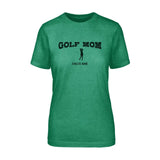 golf mom with golfer icon and golfer name on a unisex t-shirt with a black graphic