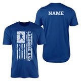 lacrosse dad vertical flag with lacrosse player name on a mens t-shirt with a white graphic