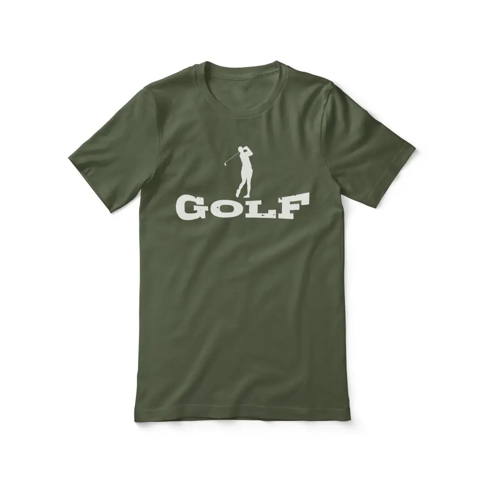 basic golf with golfer icon on a unisex t-shirt with a white graphic