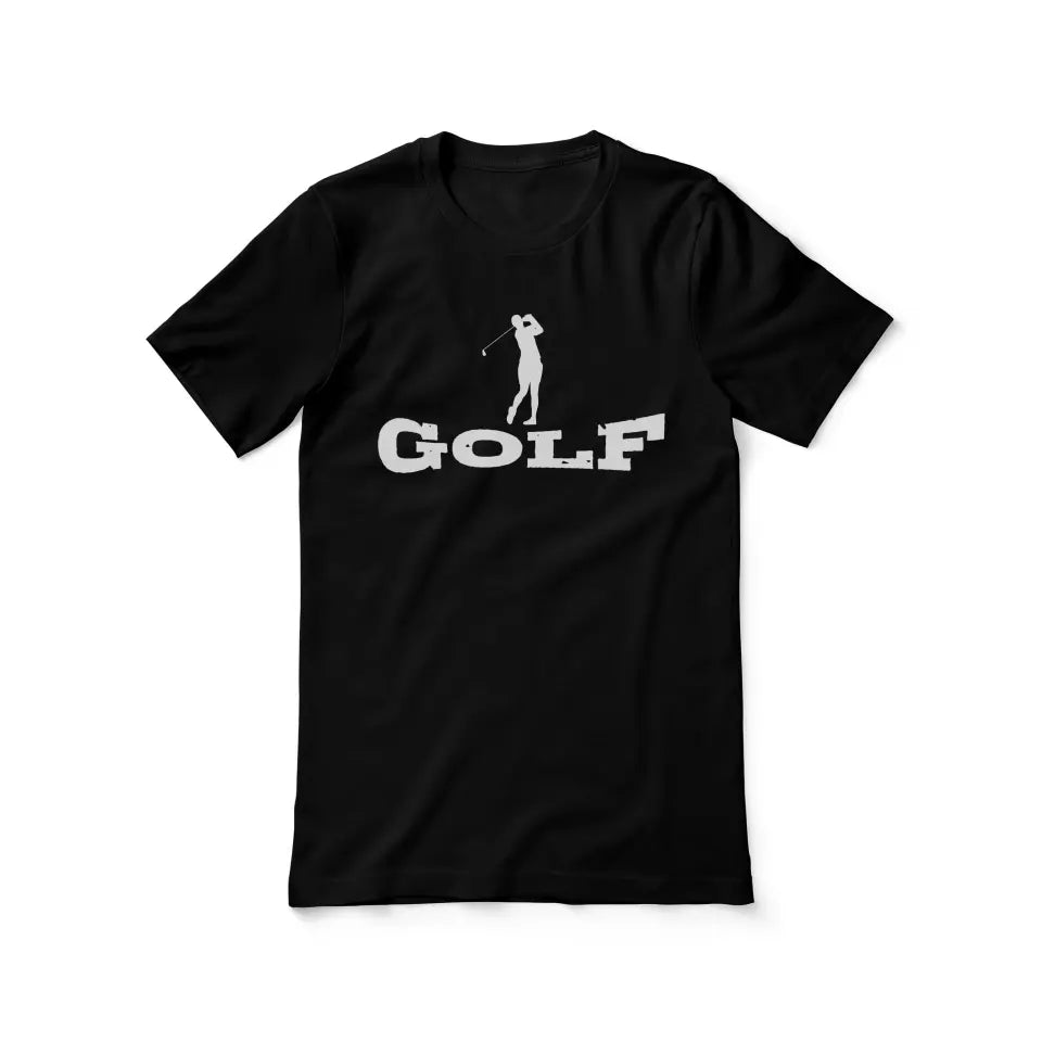 basic golf with golfer icon on a unisex t-shirt with a white graphic