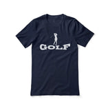 basic golf with golfer icon on a unisex t-shirt with a white graphic