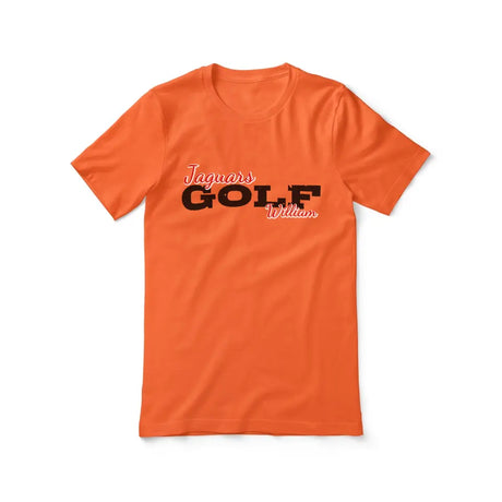 custom golf mascot and golfer name on a unisex t-shirt with a black graphic