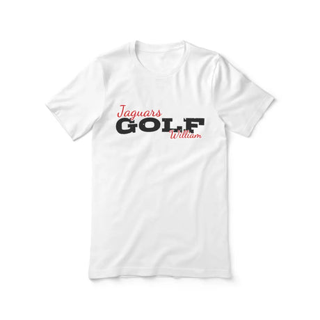 custom golf mascot and golfer name on a unisex t-shirt with a black graphic