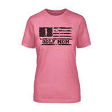 golf mom horizontal flag on a unisex t-shirt with a black graphic