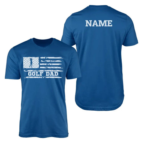 golf dad horizontal flag with golfer name on a mens t-shirt with a white graphic