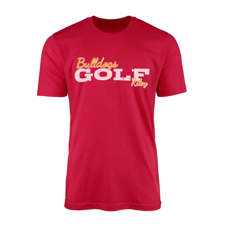 custom golf mascot and golfer name on a mens t-shirt with a white graphic