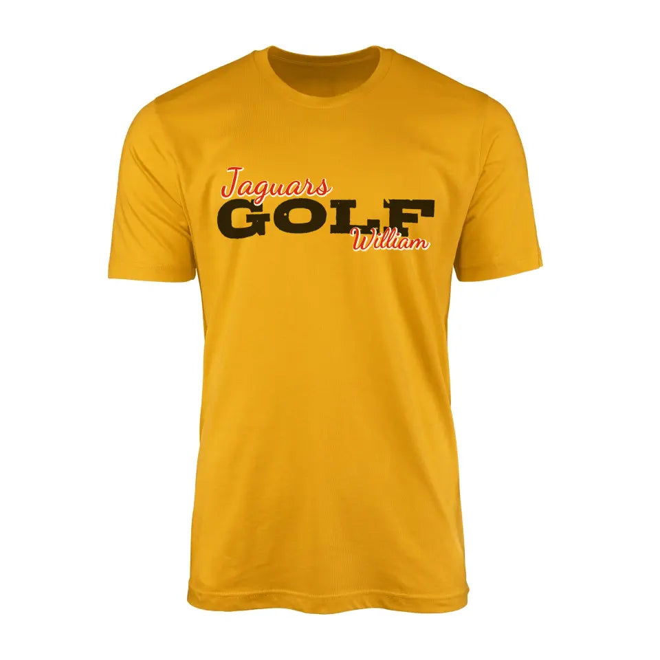 custom golf mascot and golfer name on a mens t-shirt with a black graphic