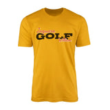custom golf mascot and golfer name on a mens t-shirt with a black graphic