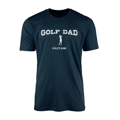 golf dad with golfer icon and golfer name on a mens t-shirt with a white graphic
