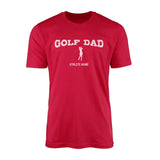 golf dad with golfer icon and golfer name on a mens t-shirt with a white graphic