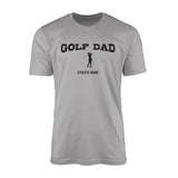 golf dad with golfer icon and golfer name on a mens t-shirt with a black graphic