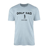 golf dad with golfer icon and golfer name on a mens t-shirt with a black graphic