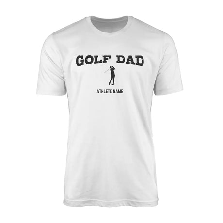 golf dad with golfer icon and golfer name on a mens t-shirt with a black graphic