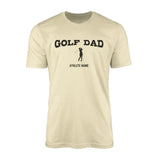 golf dad with golfer icon and golfer name on a mens t-shirt with a black graphic