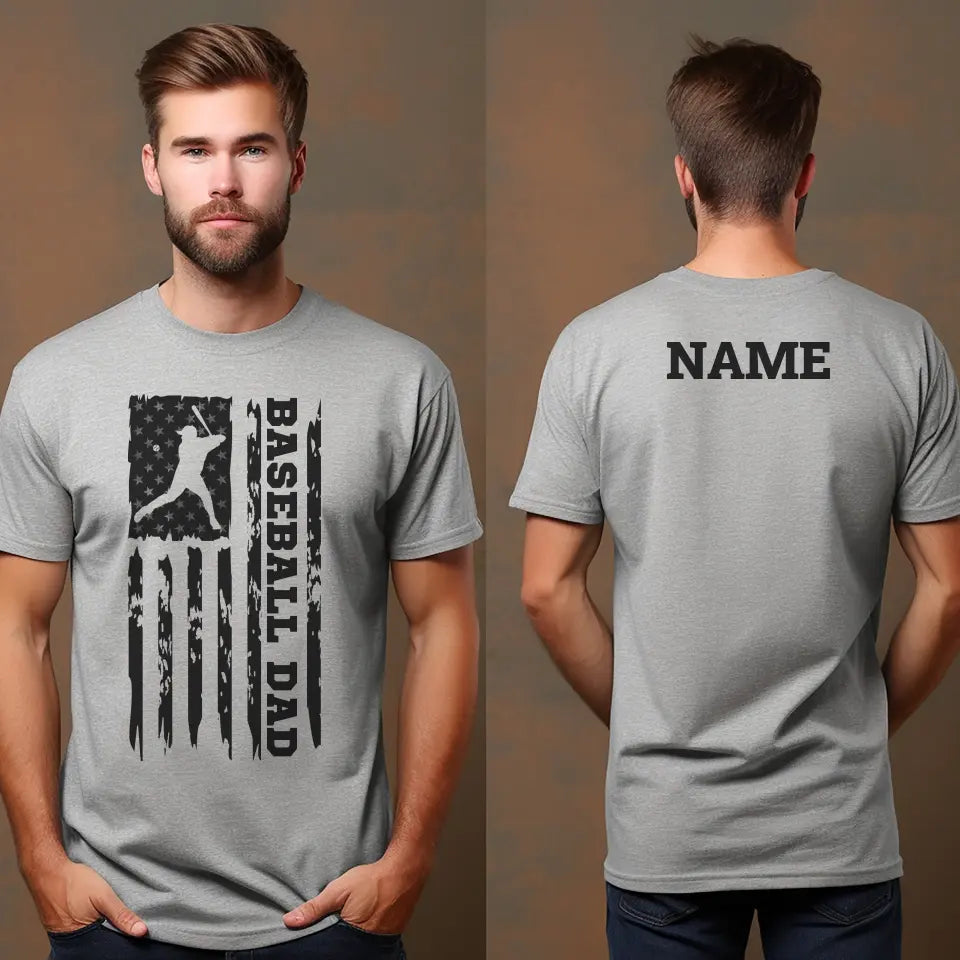 Baseball Dad Vertical Flag With Baseball Player Name | Men's T-Shirt | Black Graphic