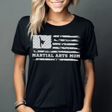martial arts mom horizontal flag on a unisex t-shirt with a white graphic