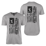 softball dad vertical flag with softball player name on a mens t-shirt with a black graphic