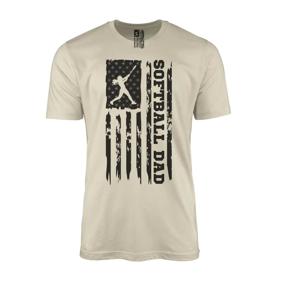 softball dad vertical flag on a mens t-shirt with a black graphic