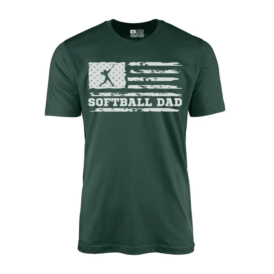 softball dad horizontal flag on a mens t-shirt with a white graphic