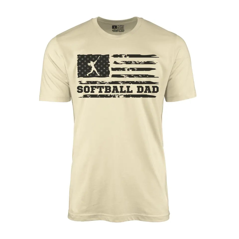 softball dad horizontal flag on a mens t-shirt with a black graphic