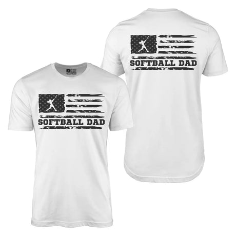 softball dad horizontal flag with softball player name on a mens t-shirt with a black graphic
